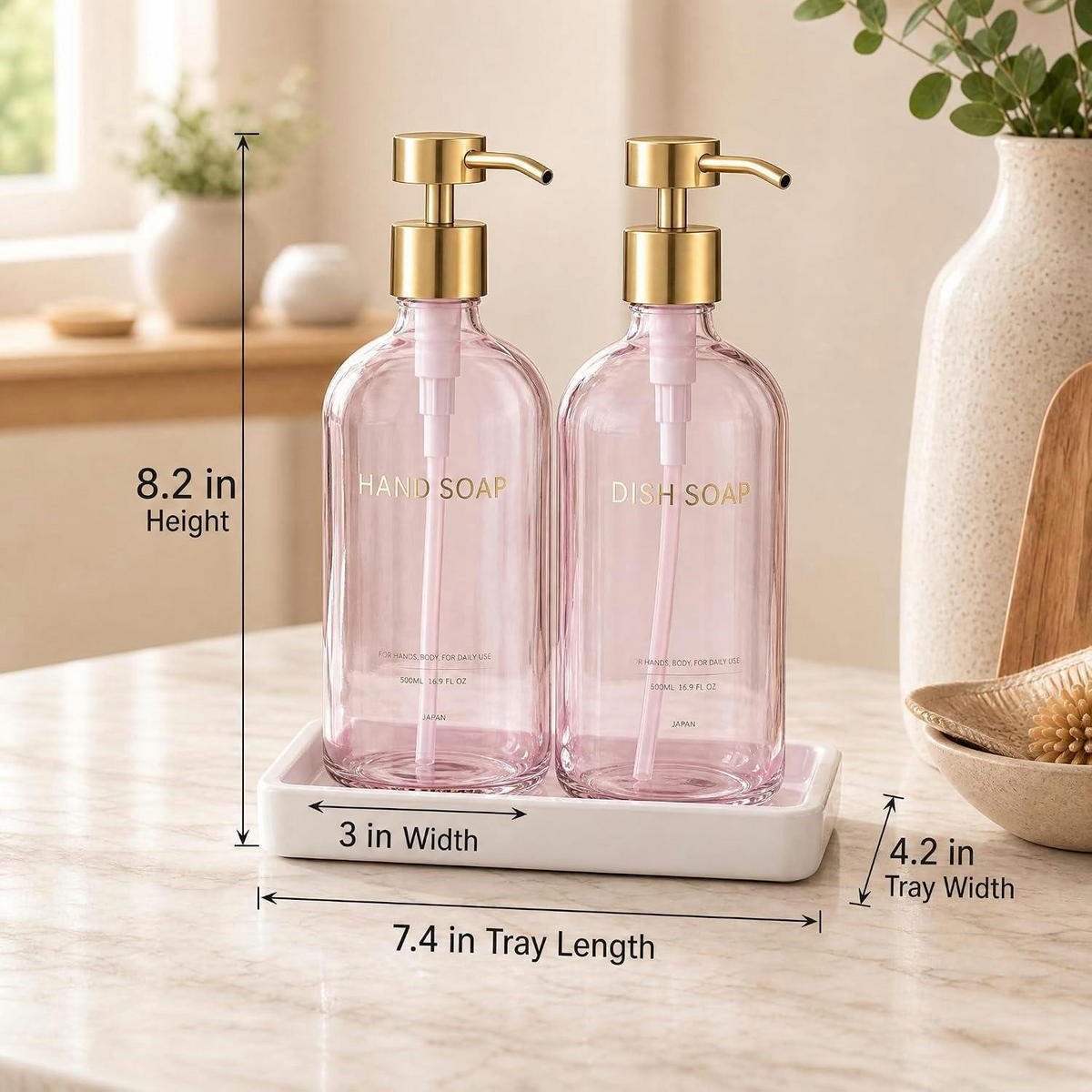 SEIFENSPENDER Set Glas Rosa mit Tablett 2-teilig - Rosa, Glas (7.6/20.8/7.6cm)