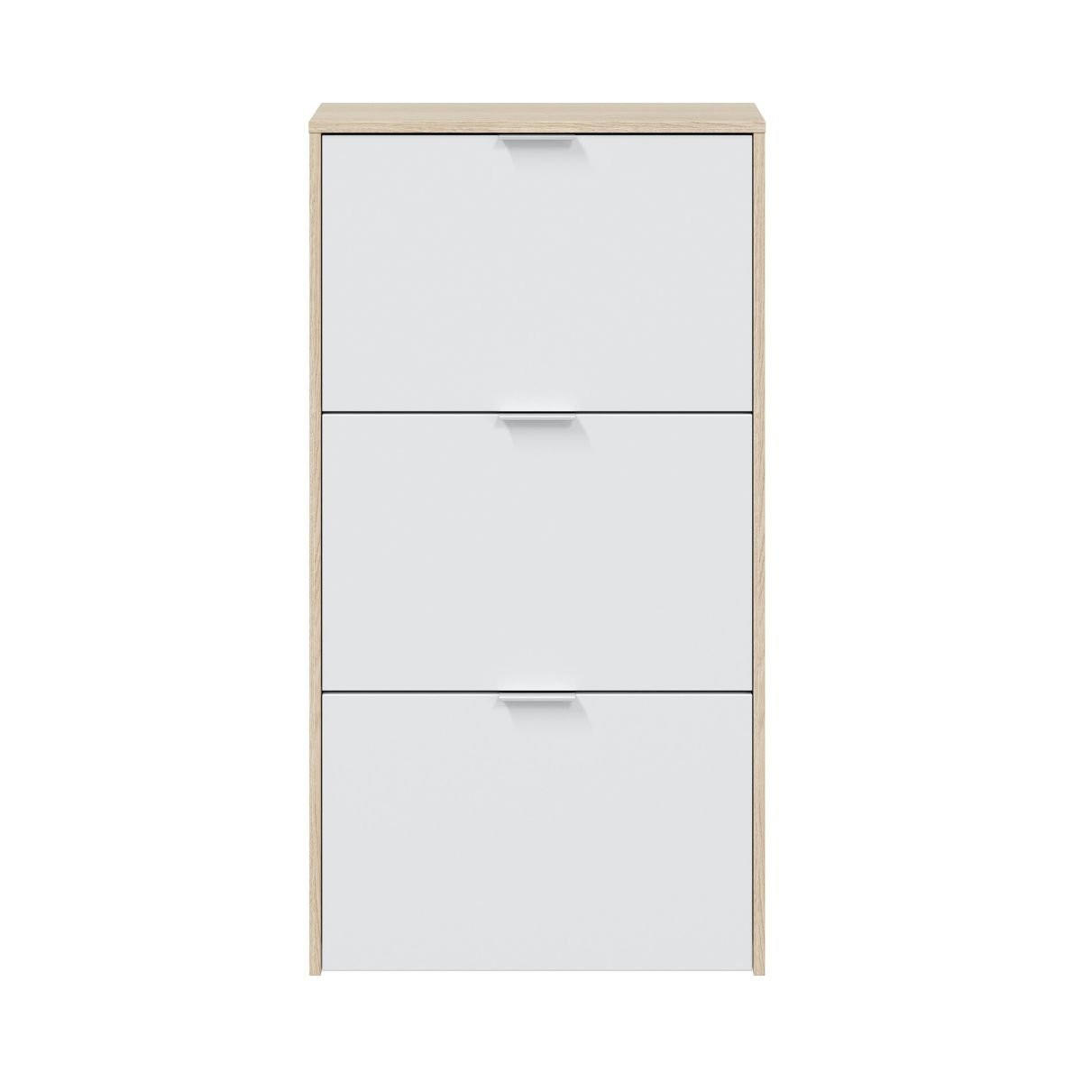 SCHUHSCHRANK 3 Klappen Zapateros - L60 cm - Eichefarben/Weiß, Holzwerkstoff (22/113/60cm) - Calicosy