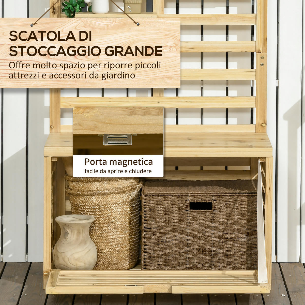 AUSSEN-AUFBEWAHRUNGSBANK, Holzfächer, naturholz - Beige, Holz (45/160/80cm) - Vallsero