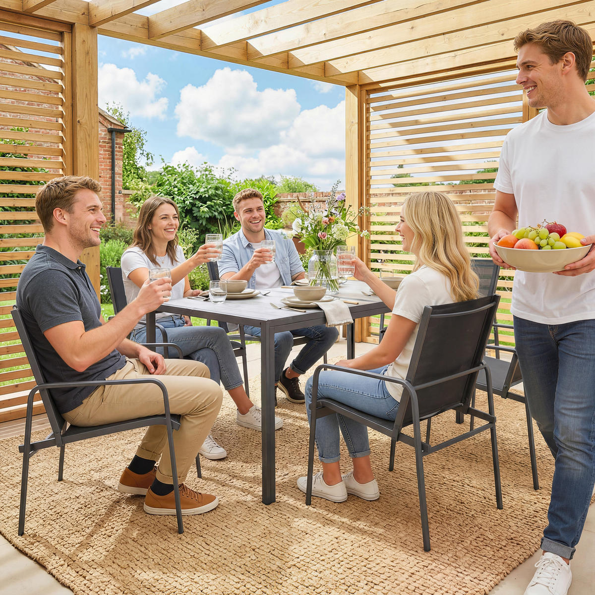 GARTENMÖBEL SET 7-teilig DE-09923 Schwarz - Schwarz, Metall - ComfortXL