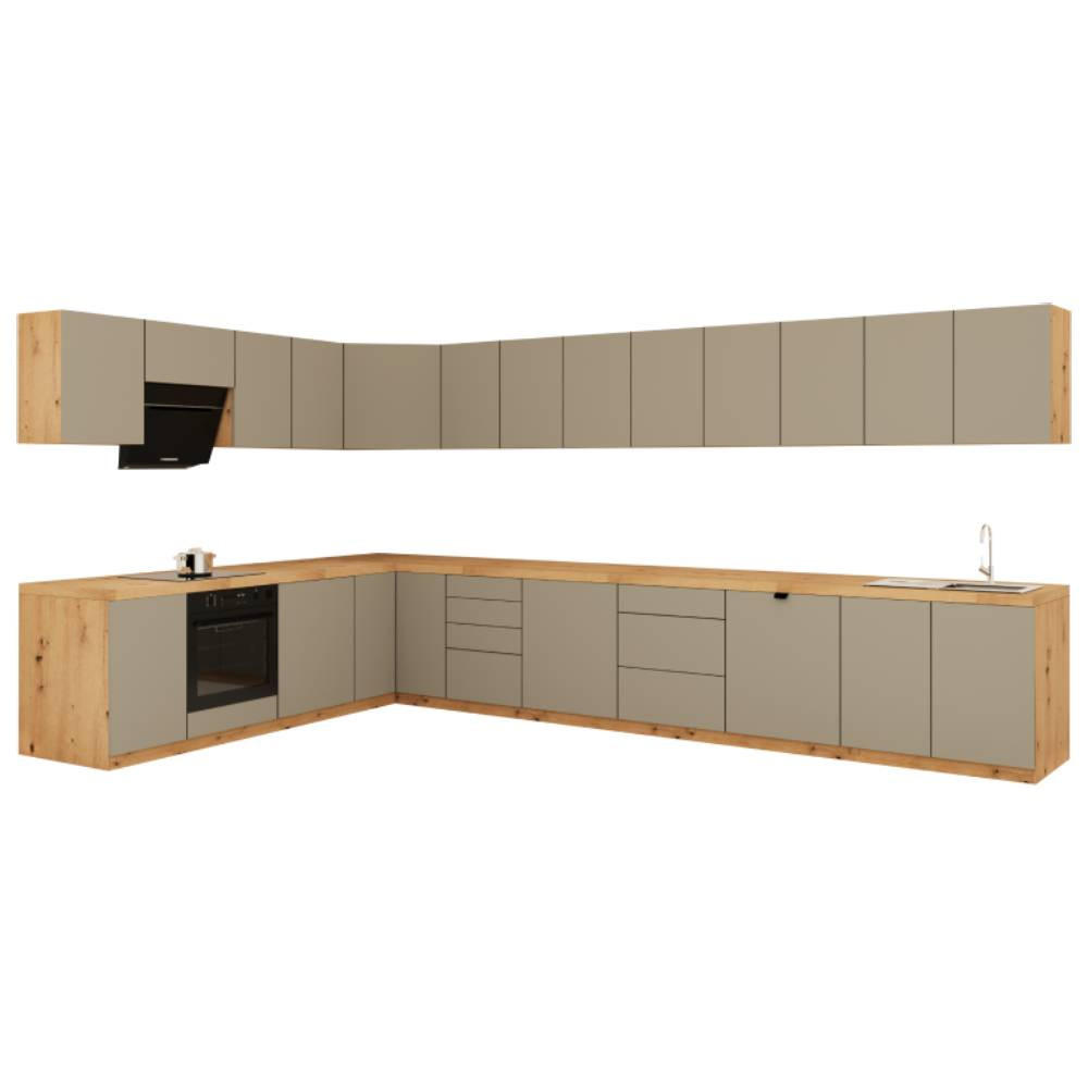 WINKELKÜCHE 380cm x 240cm- Langen KL22-M380 - in Beige/Matt - Beige, Holz (620/212/52cm)