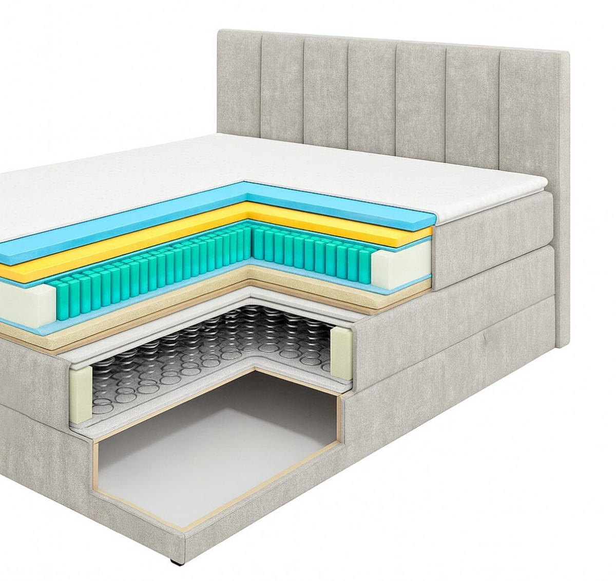 BOXSPRINGBETT SUPREME mit Topper und Bettkasten, Hellgrau, 180x200 cm - Hellgrau, Textil (180/200cm) - KS Home Concept