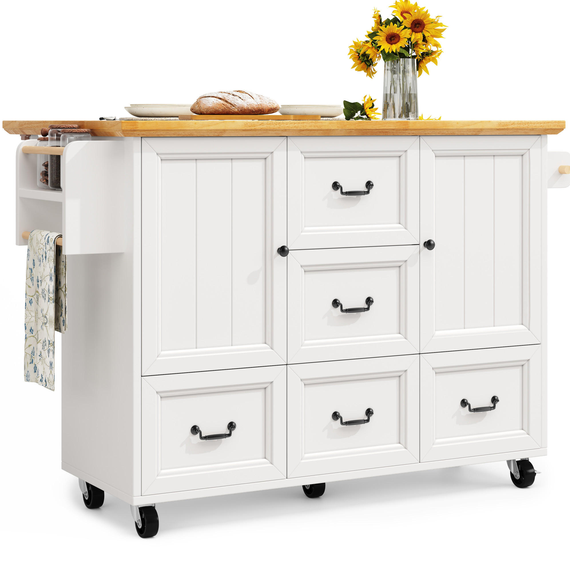 KÜCHENINSEL aus MDF mit klappbarer Tischplatte & Rollen, 120/73/45/93 cm, Weiß - Weiß, Holzwerkstoff (120/93/45cm) - Redom