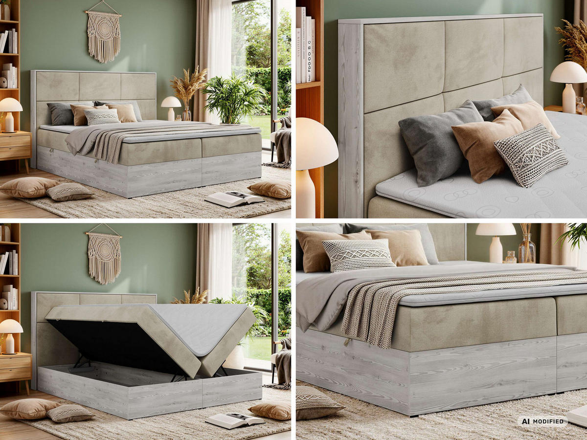 KONTINENTÁLNÍ POSTEL DELNOR 180/200 - Béžová Samet - Topper Visco - H4 - černá/béžová, textil/plast (180/200cm) - MKS