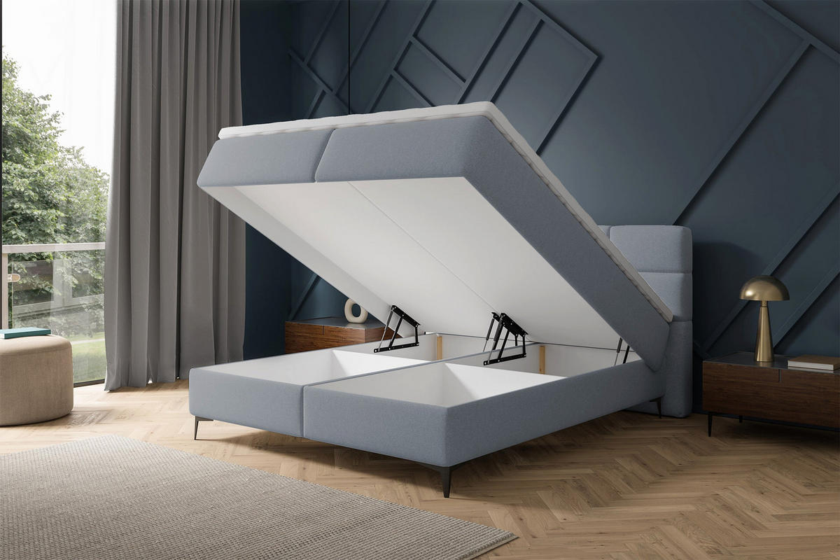 NEIN_BOXBETT Rektango Graphitgrau Velours 180/200 cm - Schwarz/Graphitfarben, Textil/Metall (180/200cm) - Selsey