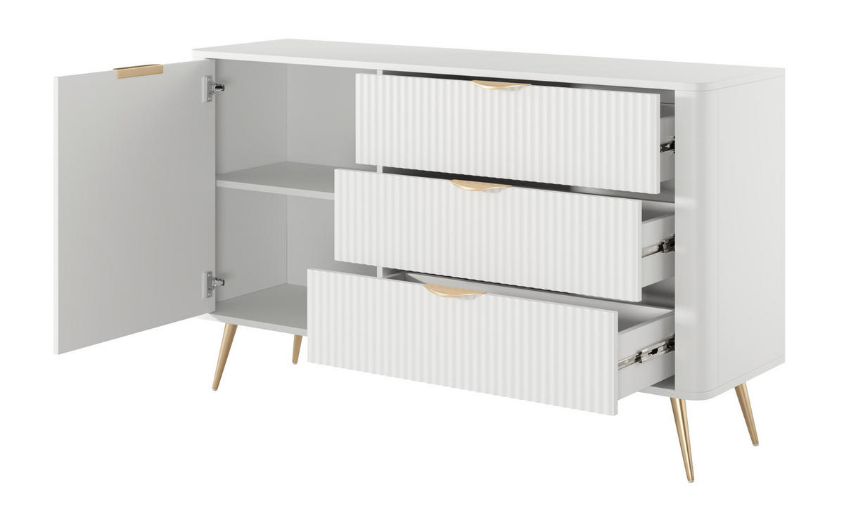 KOMMODE 138 cm Brando mit Schubladen, 1 Tür, Weiß - Goldfarben/Weiß, Holz/Metall (138/81/38cm) - Emporius