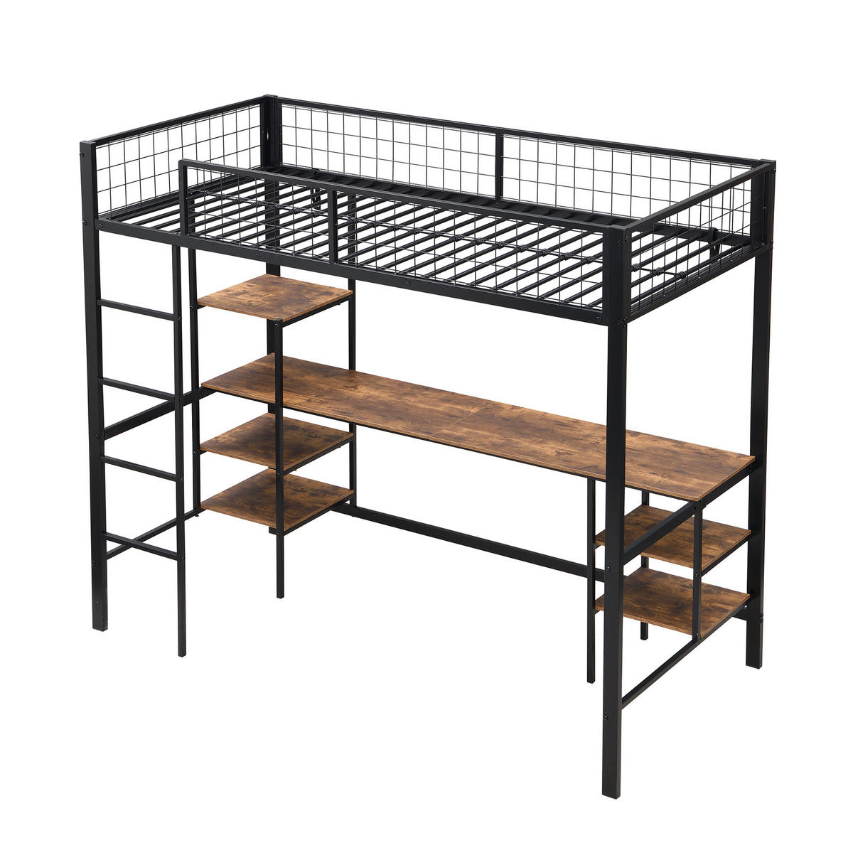 HOCHBETT 90/200 cm aus Metall und Holzwerkstoff mit Schreibtisch und Regal - Schwarz, Metall (90/200cm) - Flora Grace