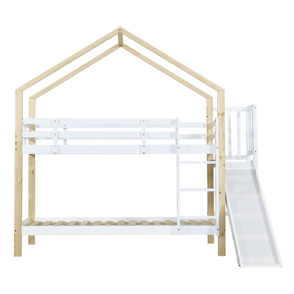 ETAGENBETT Mit Rutsche Weiß/Natur 90x200 cm - Weiß, Holz (90/200cm) - ComfortXL