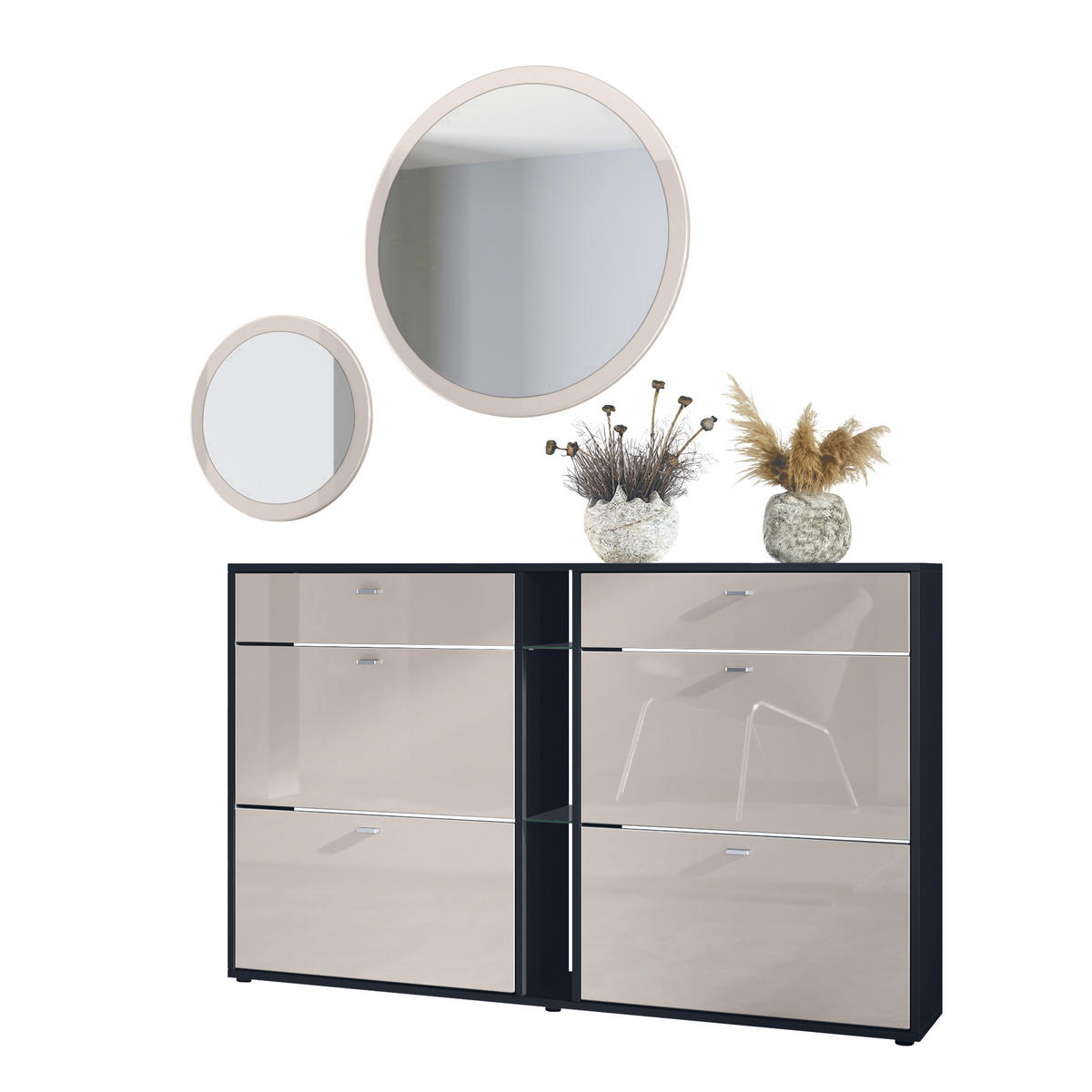 GARDEROBE Florence Sandgrau Hochglanz - Sandfarben, Holzwerkstoff (155.5/200/28cm) - Vladon