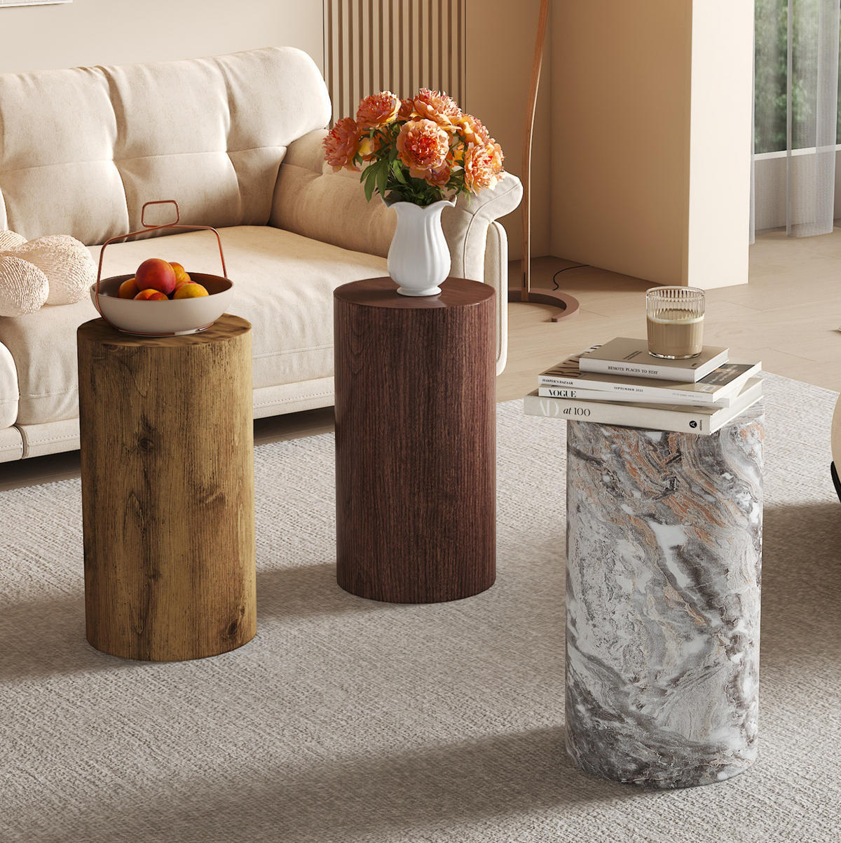 COUCHTISCH 30/55 cm in Nussbaumoptik aus MDF–rund und vielseitig - Walnussfarben, Holzwerkstoff (30/30/55cm) - Flora Grace