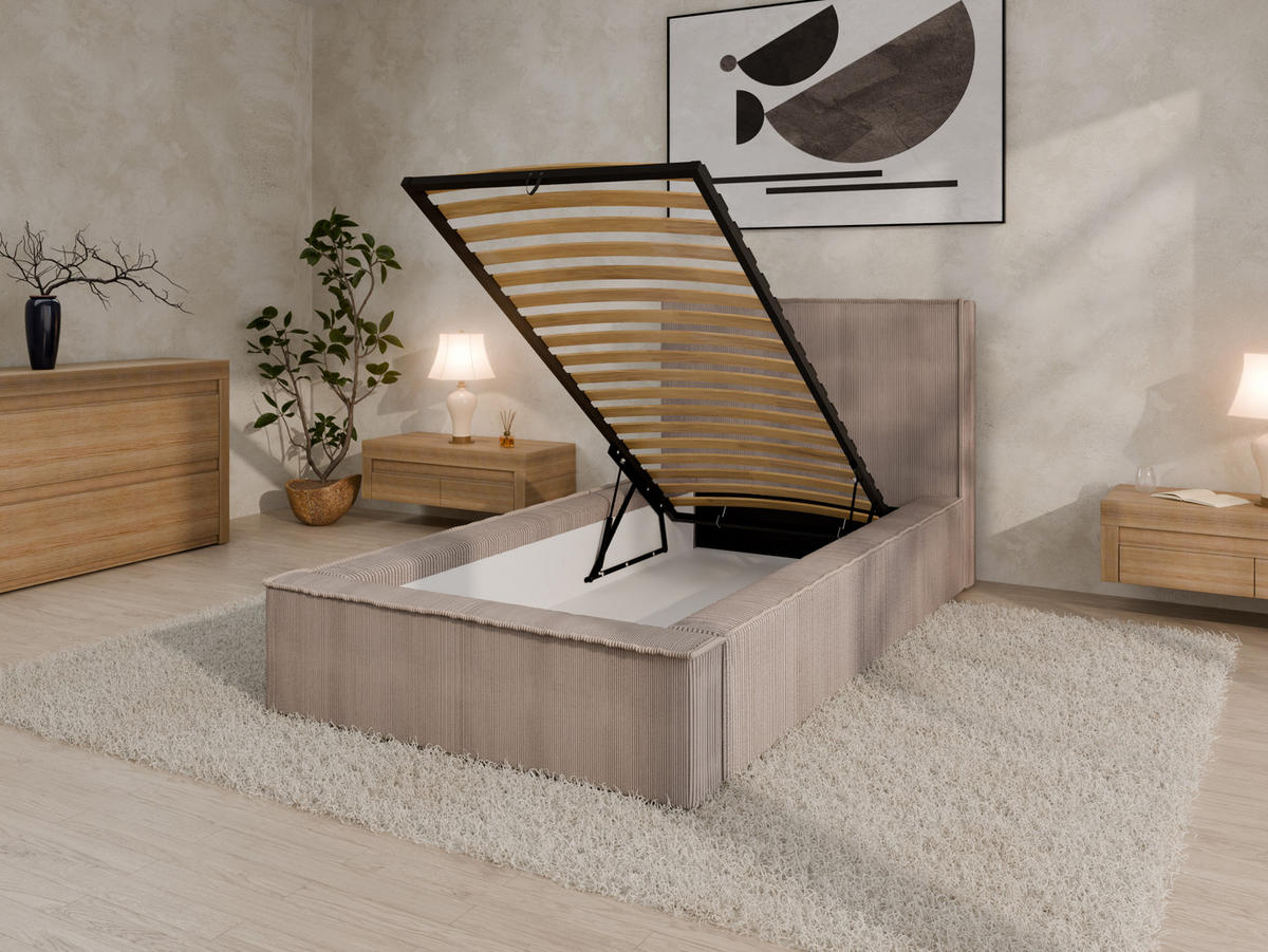 POLSTERBETT SANA 90x200cm Elegantes Polsterbett für modernen Wohnstil , 7-Zonen-Taschenfederkernmatratze mit kokos ARLAN (21 cm), cappuccino - Cappuccino, Holz (90/200cm) - Panda Möbel