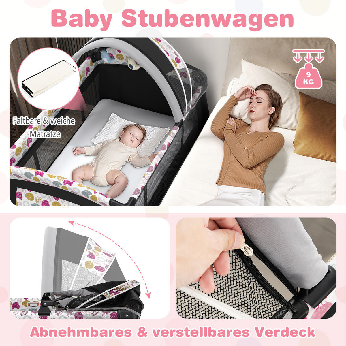 BEISTELLBETT Schwarz - Schwarz, Textil - COSTWAY