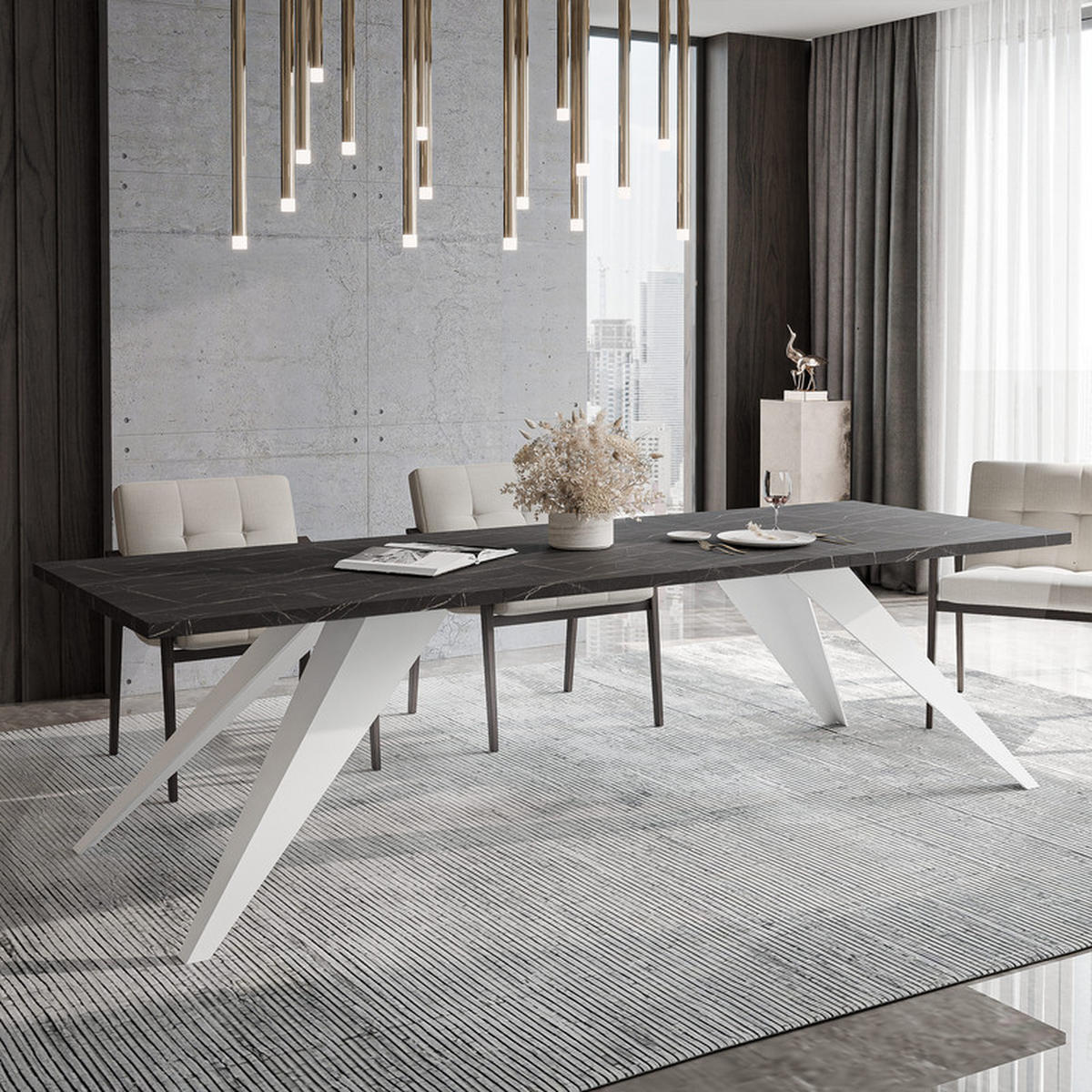 AUSZIEHTISCH XANDRO 140/80/76 cm mit Metallgestell, Weiß / Grigia Pietra - Weiß/Grau, Holzwerkstoff/Metall (80/140/76cm) - Idohome