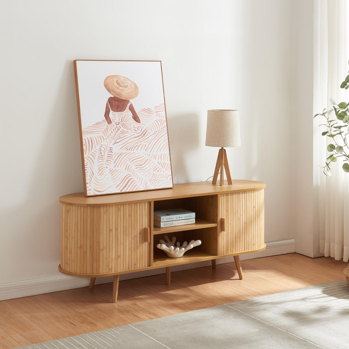 LOWBOARD Nordkapp - Naturfarben, Holz/Holzwerkstoff (140/56/40cm) - [en.casa]