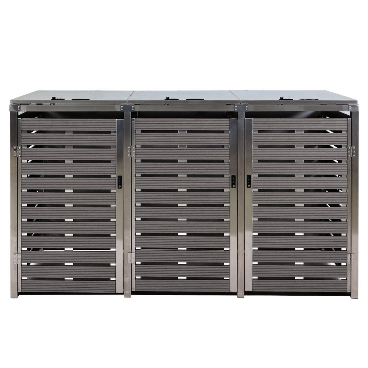 MÜLLTONNENBOX 3er HxBxT 120x200x85cm Anthrazit WPC Edelstahl 104kg - Anthrazit, Metall (200/120/85cm) - PROREGAL