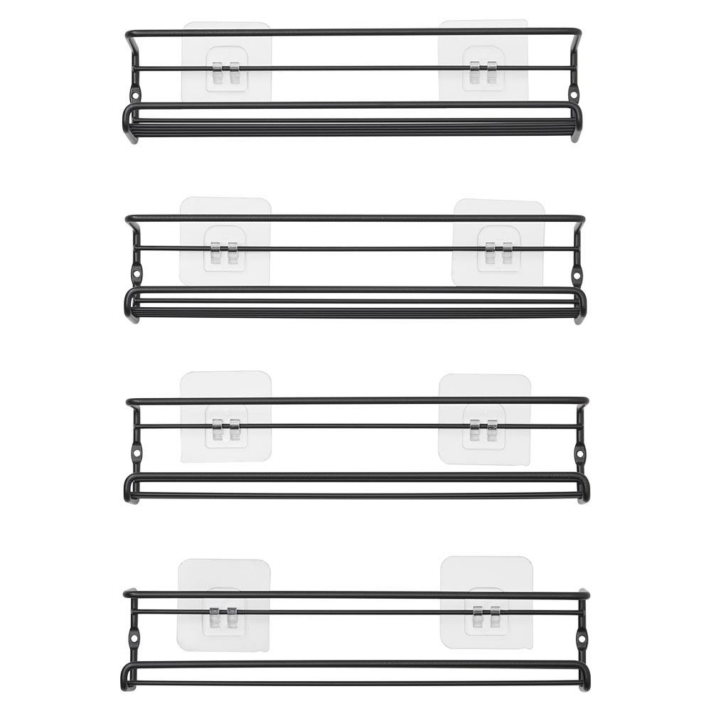 GEWÜRZREGAL 4er-Set Wandregal Wandmontage Klebehaken Metall Schwarz - Schwarz, Metall (29/6.5/6.5cm) - Livingandhome