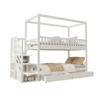 ETAGENBETT 90/200 cm mit Sicherheitsleiter, Schubladen und Hausform, Weiß - Weiß, Holzwerkstoff (90/200cm) - Redom
