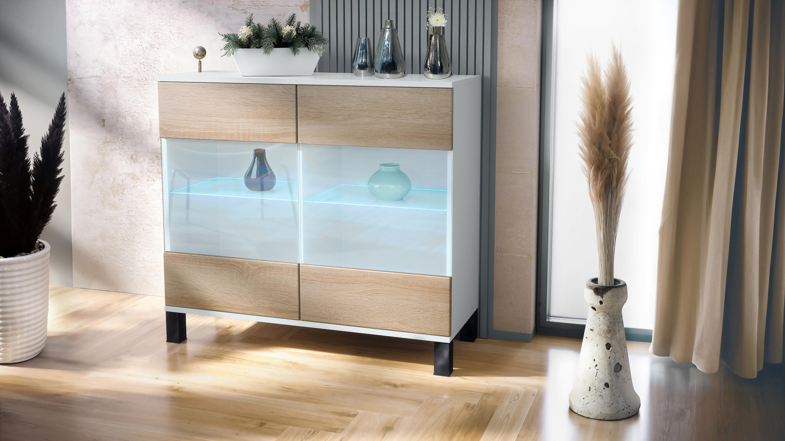 KOMMODE Bari Eiche sägerau - Eiche San Remo, Holzwerkstoff (92.5/84.5/35cm) - Vladon