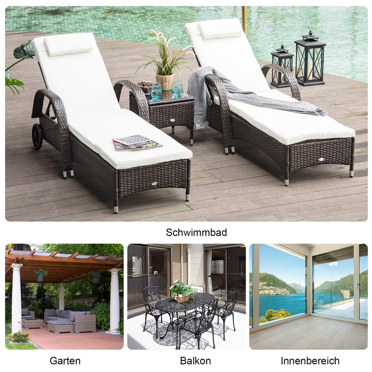 GARTENMÖBEL Set, Metall, PE, Braun+Creme - Creme/Braun, Metall - Outsunny