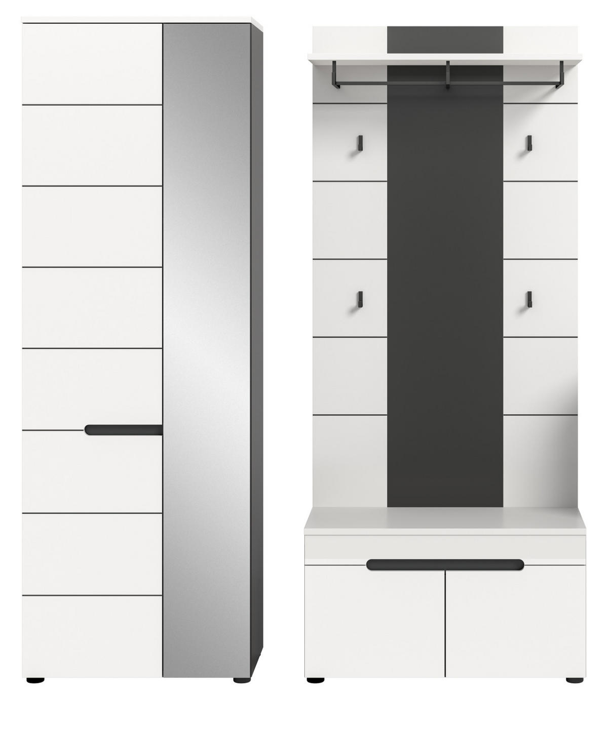 GARDEROBEN-SET 3-teilig in weiß, grau 160 cm, Kombination mit Soft-Close, Cooper - Schwarz/Weiß, Glas/Holzwerkstoff (160/190/37cm) - Inn.Furn