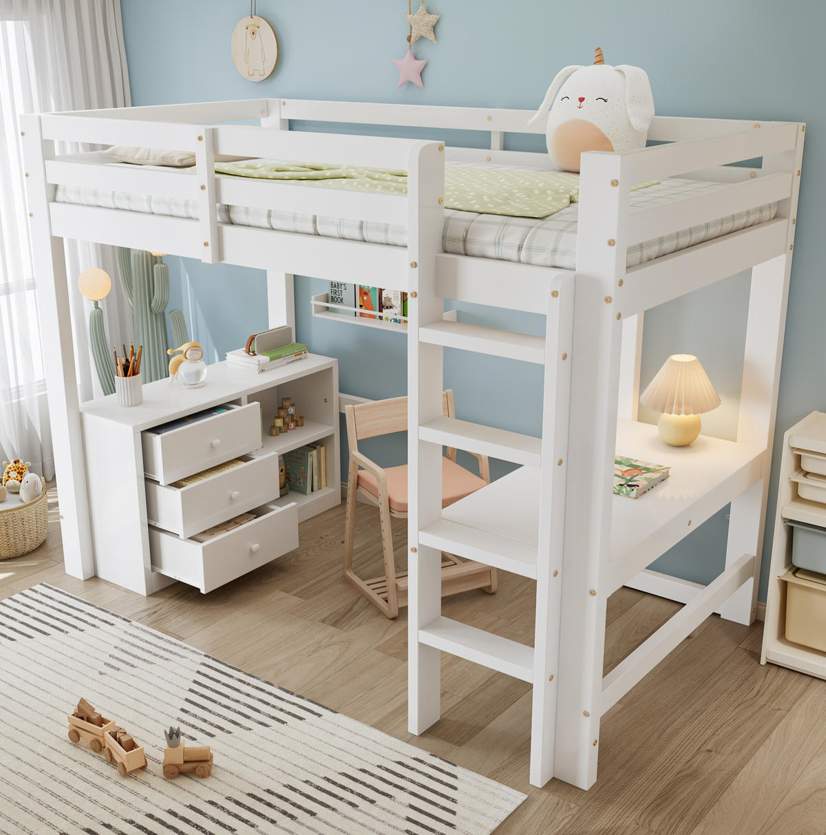 HOCHBETT 90/200 cm aus Kiefer und MDF mit Schreibtisch und Stauraum Weiß - Weiß, Holz (90/200cm) - Modenvie