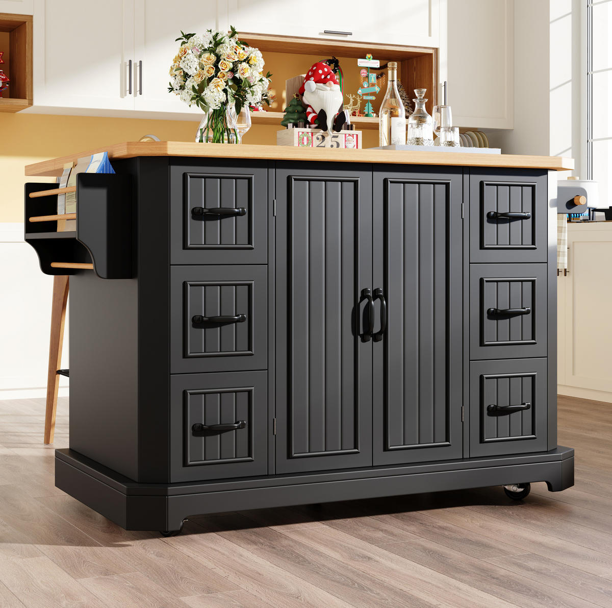 KÜCHENINSEL 120/91/45(75) cm Schwarz aus MDF und Metall mit Rollen - Schwarz, Holzwerkstoff (45/91/120cm) - OKMYHOME