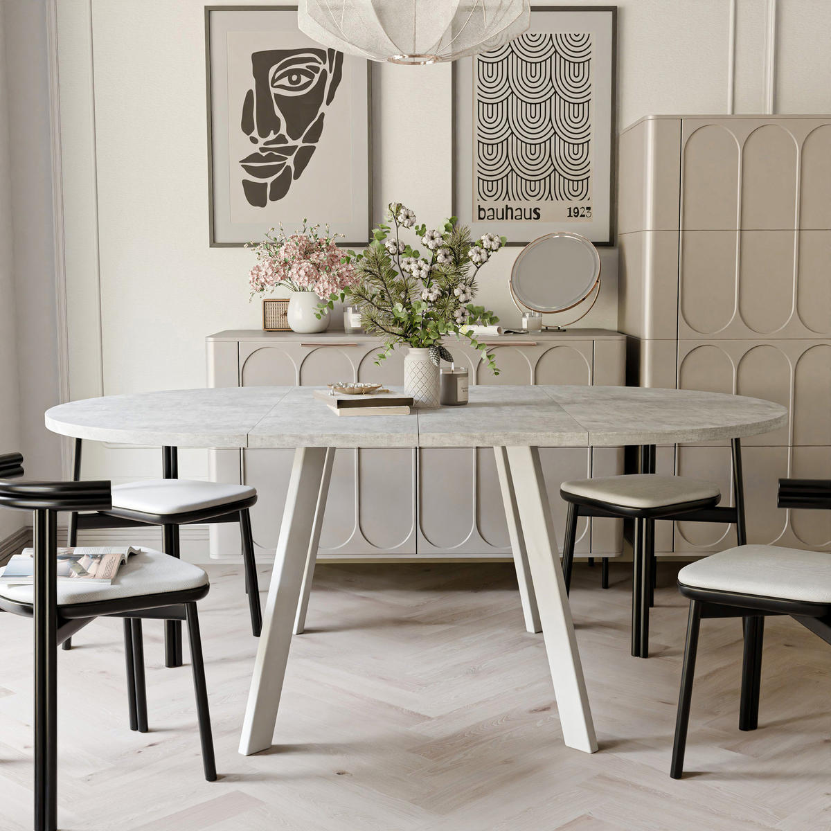TISCH Weiße Beine, MDF Tischplatte, Bellato Grau - Weiß/Grau, Holzwerkstoff (100/100/76cm) - Idohome