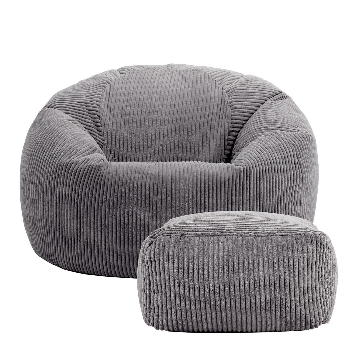 SITZSACK Klassisch + Hocker, Cord - Grau, Kunststoff/Textil (85/50/85cm) - icon