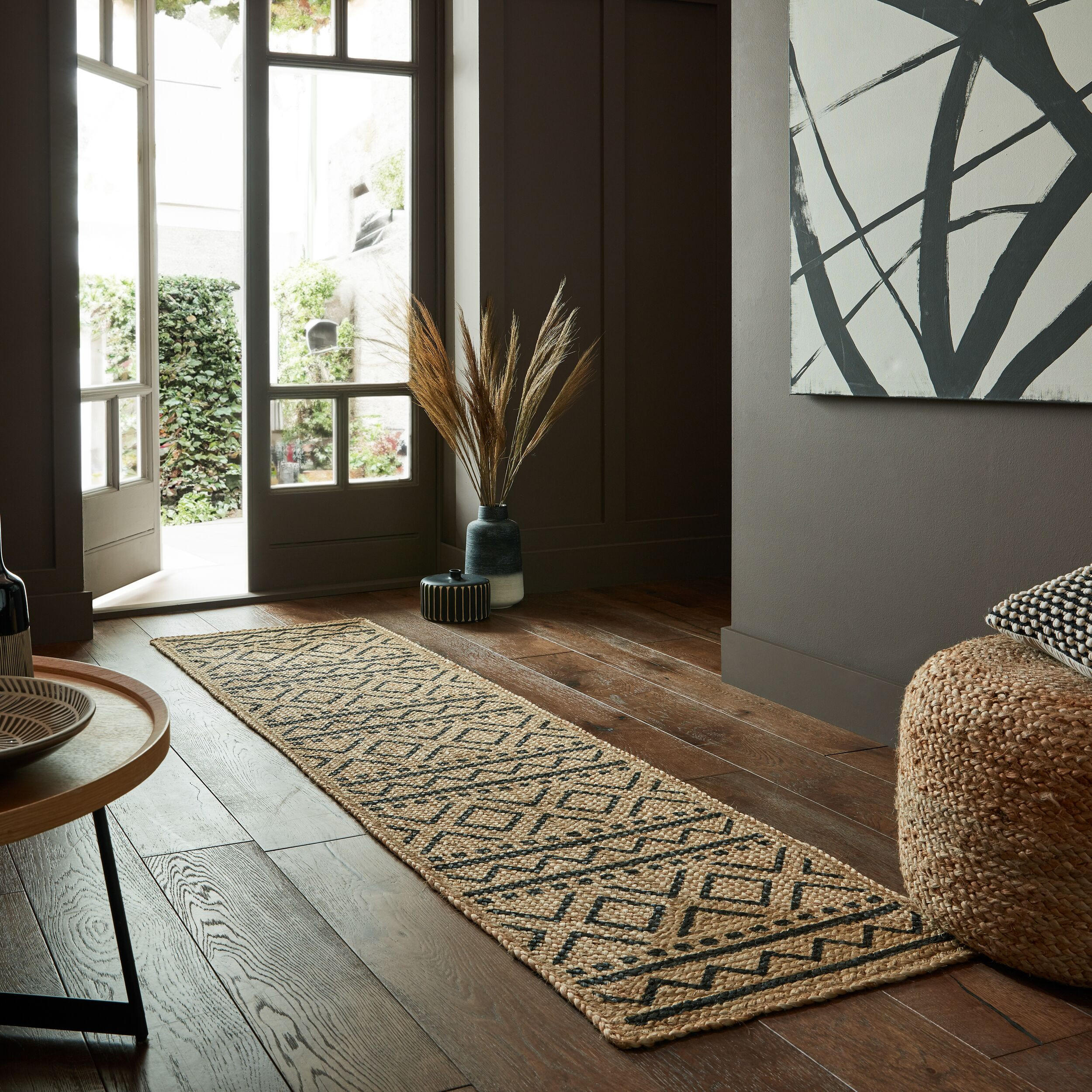 TEPPICH Jute Geometrisch-Design, nachhaltig NEATH SCOTT, Braun-Schwarz 60x230 cm - Braun, Naturmaterialien (60/230cm) - KADIMA DESIGN