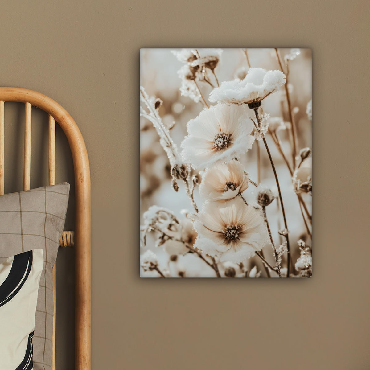 LEINWANDBILD Blumen - Winter - Weiß - Schnee - Beige 30x40 cm - Creme, Textil (30/40cm) - MuchoWow