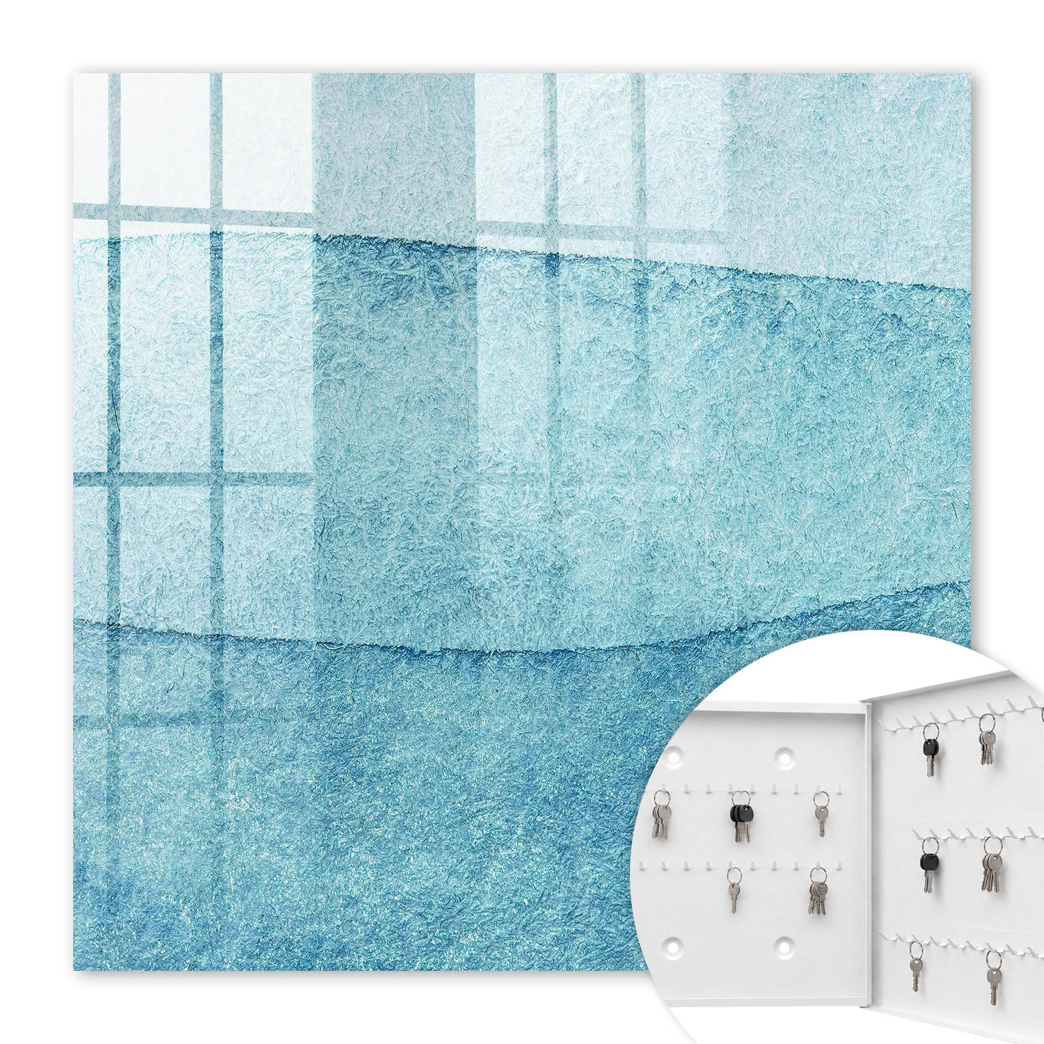 SCHLÜSSELBOX Weiß 30x30 cm – Türöffnung nach rechts - Blaue Texturen - Blau, Metall (30/30/5cm) - TULUP