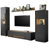 WOHNWAND 4-teilig grau matt, Eiche Wotan 310 cm, Wohnkombination, viel Stauraum - Eiche Wotan/Grau, Glas/Holz (310/197/45cm) - Furn.Design