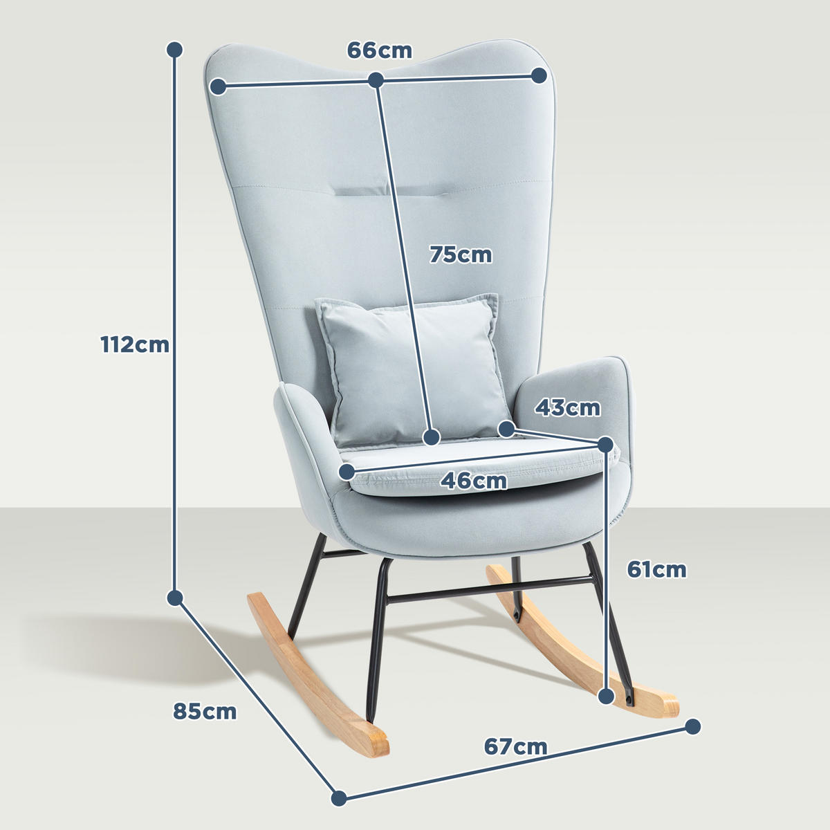 SCHAUKELSTUHL Schwingsessel Armlehnsessel mit Samtoptik für Schlafzimmer - Hellgrau, Kunststoff (85/112/67cm) - HOMCOM