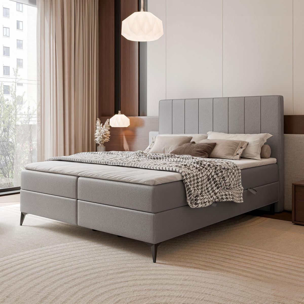 BOXBETT VERA 120x200 cm mit Matratze und Topper, Strapazierfähiges Kunstleder Grau - Grau, Kunststoff/Textil (120/200cm) - Idohome