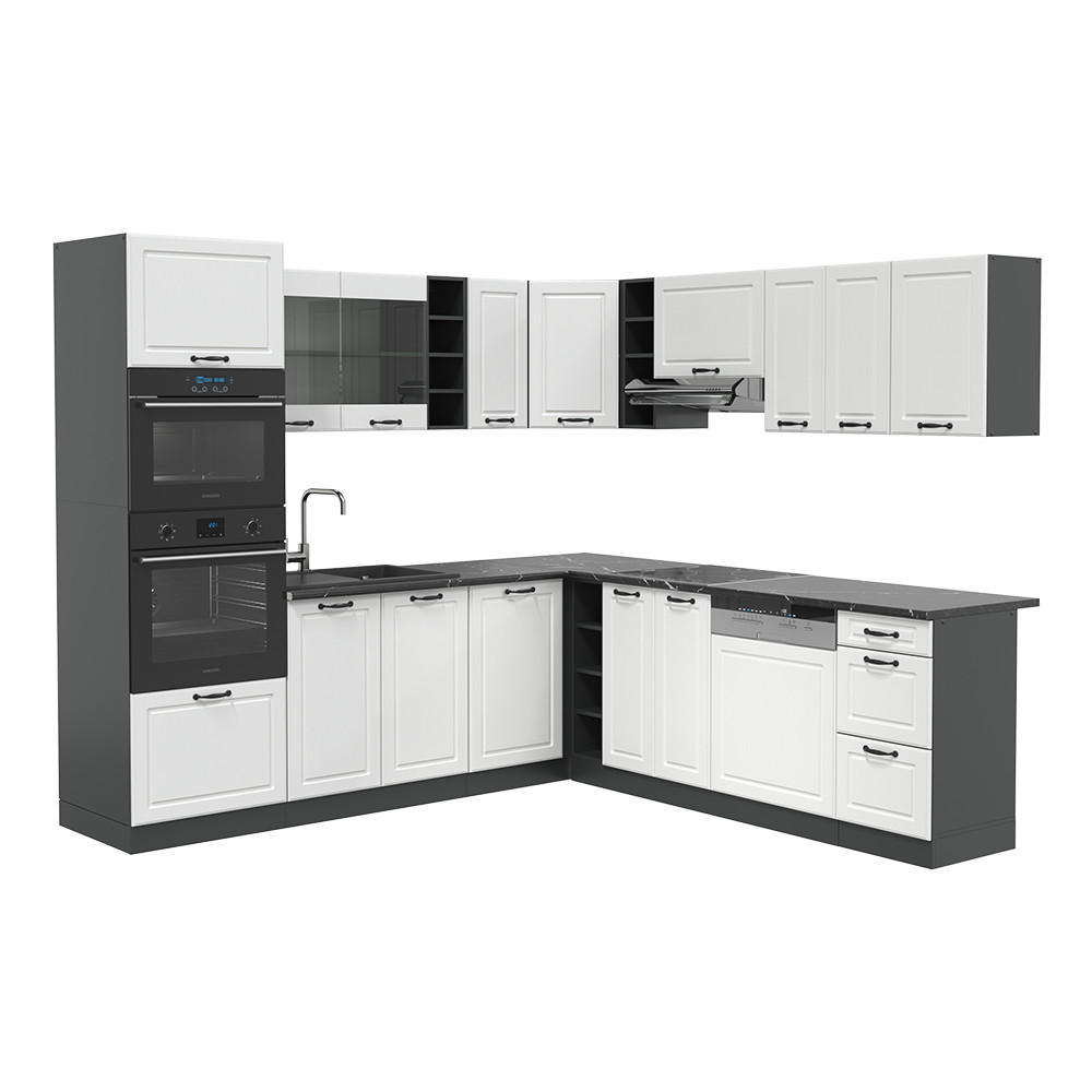 ECKKÜCHE R-Line Weiß Landhaus/Anthrazit 237 x 60 cm ohne AP - Anthrazit/Weiß, Holzwerkstoff (247/81.6/46cm) - Vicco