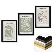 WANDBILDER 3er-Set - 20x30 cm Schwarzer Rahmen - Stilvolle grüne Gemälde mit Figuren - Schwarz, Kunststoff (20/30cm) - ArtPrintCave