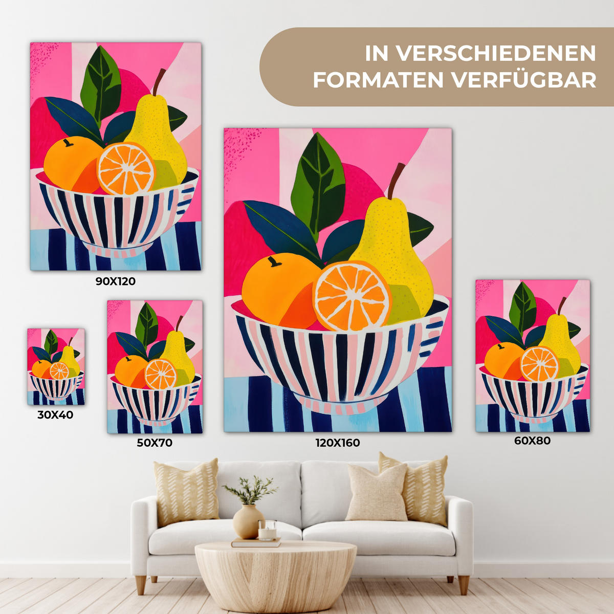 LEINWANDBILD Obst - Abstrakter Hintergrund - Rosa Wandbild Wohnzimmer 60x80 cm - Pink, Textil (60/80cm) - MuchoWow
