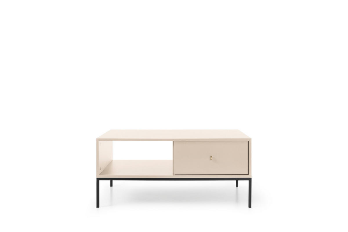 COUCHTISCH Molly Beige, Schwarze Beine, Kaffeetisch mit Schubladen - Beige/Schwarz, Holzwerkstoff/Metall (68/104/46cm) - Bettso