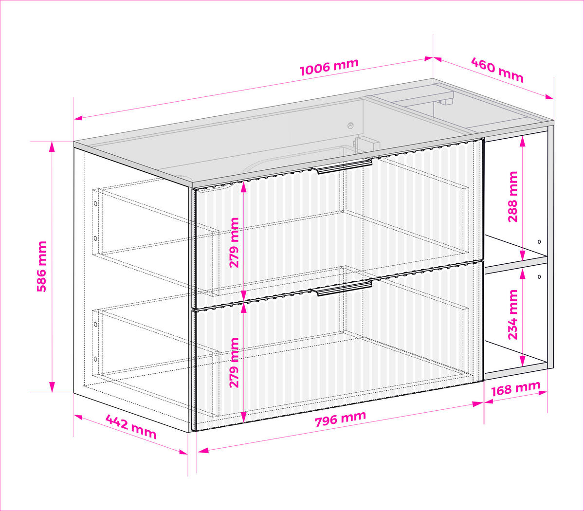 BADEZIMMERSCHRANK, Gold Craft Eiche / Schwarz, Schwarze Griffe, 100 x 77 x 46 cm - Eichefarben/Schwarz, Holzwerkstoff (100/77/46cm) - 3XE LIVING