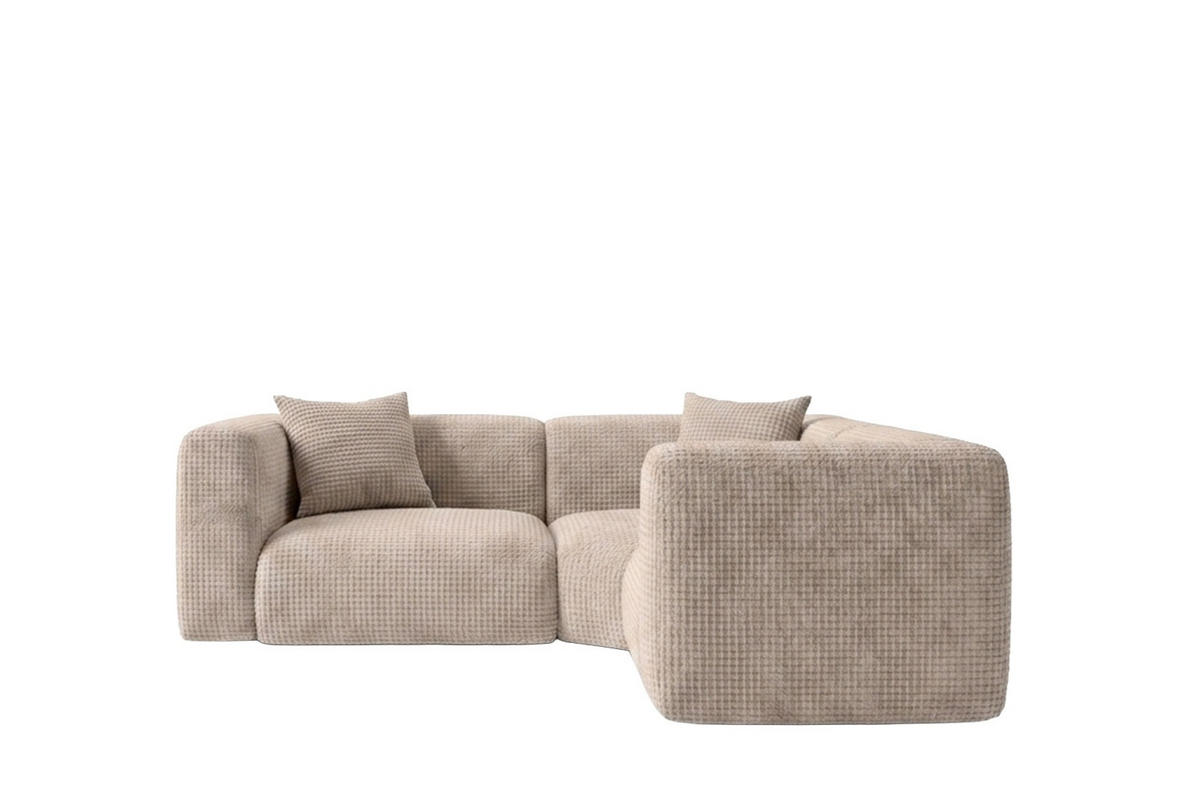 ECKSOFA Modulares, Corner mini, Chenille-Stoff Cremona, Beige, GRETA - Beige, Holz (380/190cm) - Kaiser Möbel