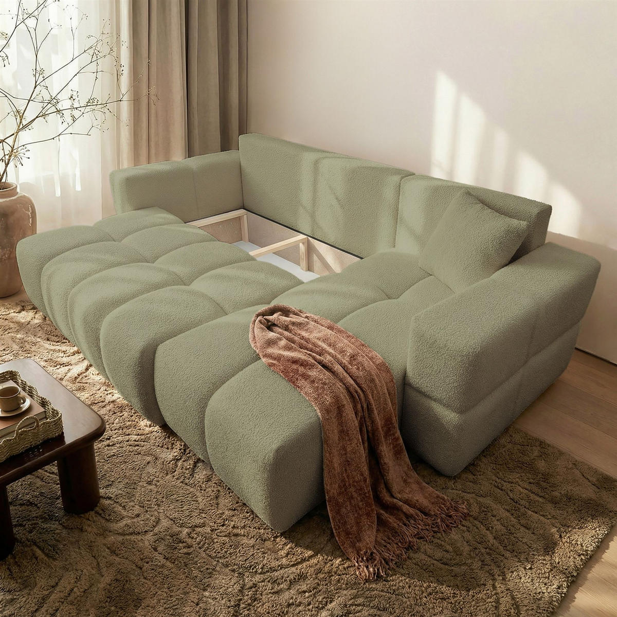 ECKSOFA Denise Mit Schlaffunktion - Grün, Holzwerkstoff/Textil (148/250cm) - Fun Möbel