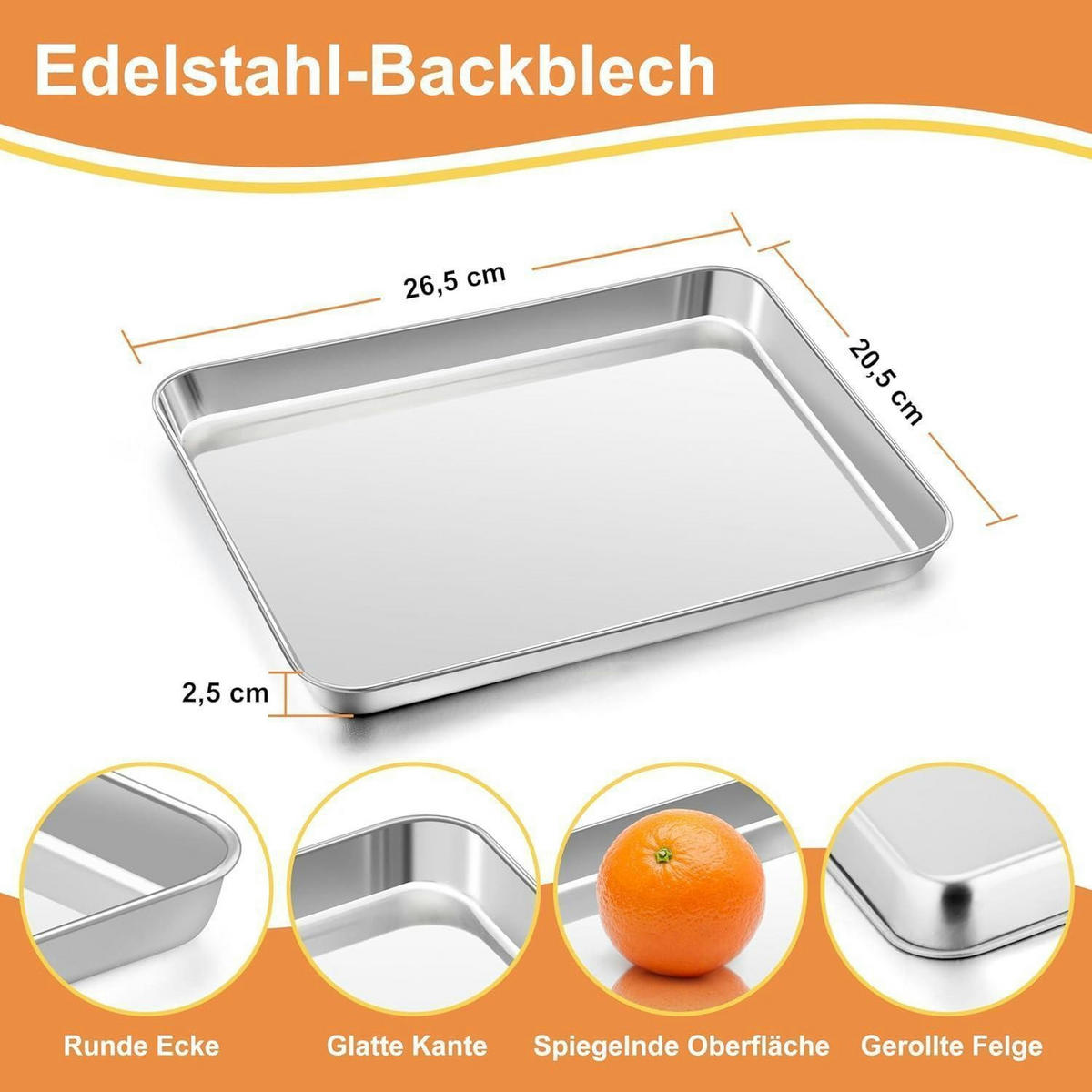 BACKBLECH mit Abkühlgitter Set 2-teilig Edelstahl 26,5 x 20,5 cm - Silberfarben, Metall (20.5/2.5/26.5cm)