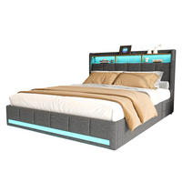 POLSTERBETT 180x200 cm Grau Stoff LED USB Typ-C 4 Schubladen - Schwarz, Holz (180/200cm) - SHOPENTRA