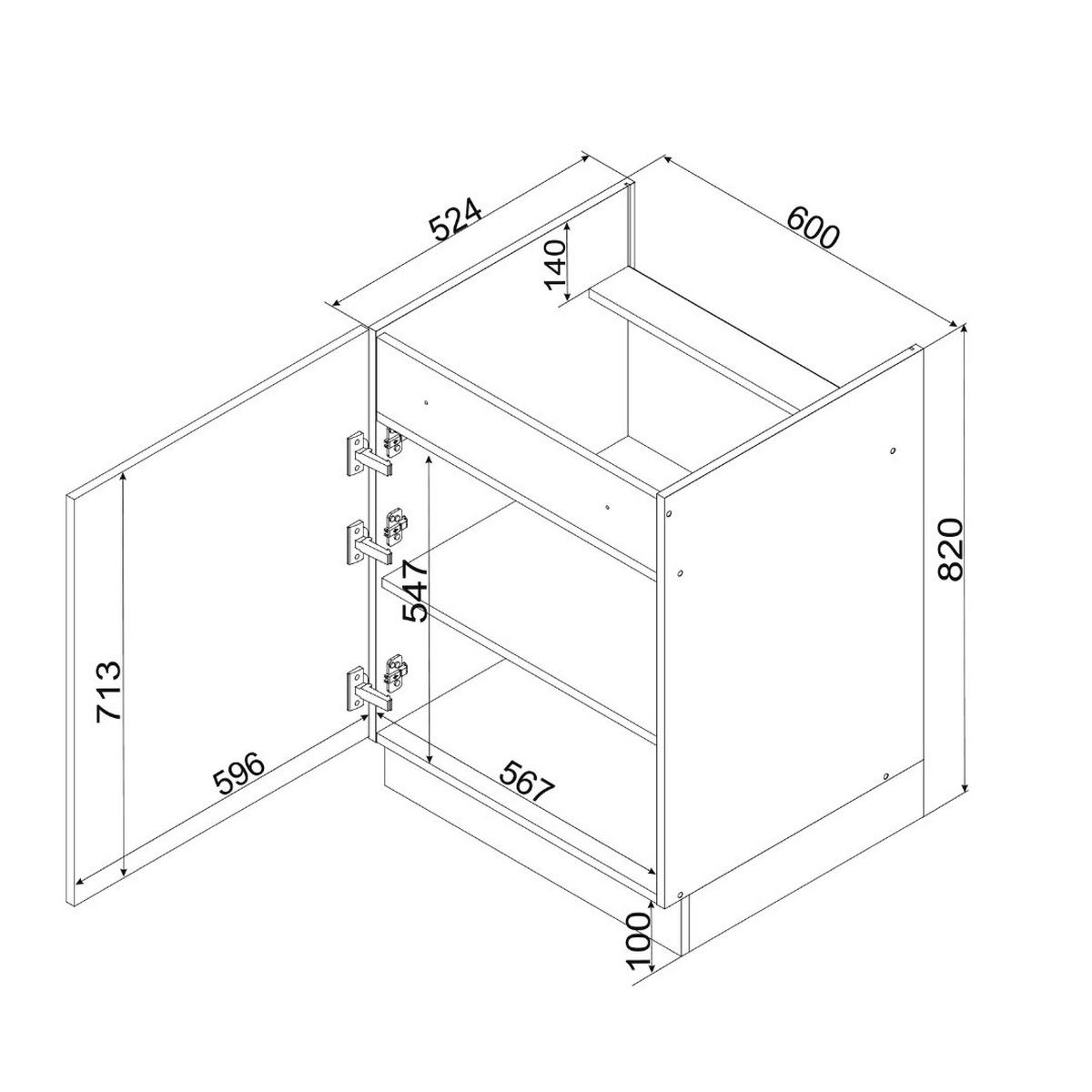 UNTERSCHRANK D60 PC P/L- KENDRO - Stilvolle Aufbewahrung - Weiß, Holz/Metall (60/82/52.4cm) - ROYAL24_MARKT