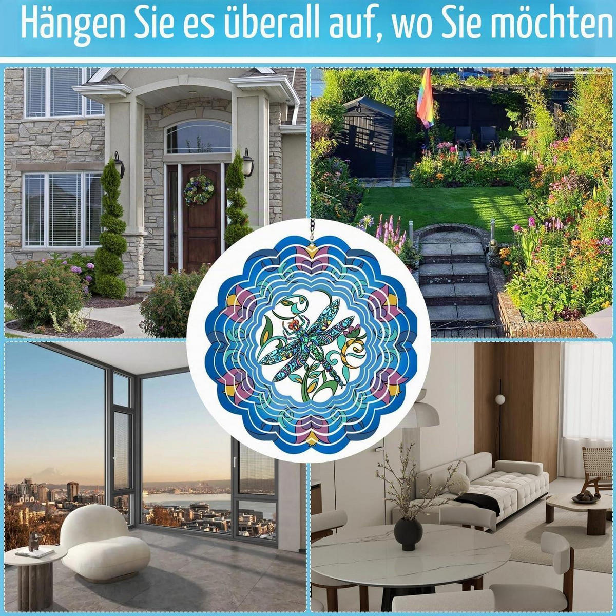 WINDSPIEL Libelle Edelstahl 3D-Effekt - Multicolor, Metall (30/30/5cm)