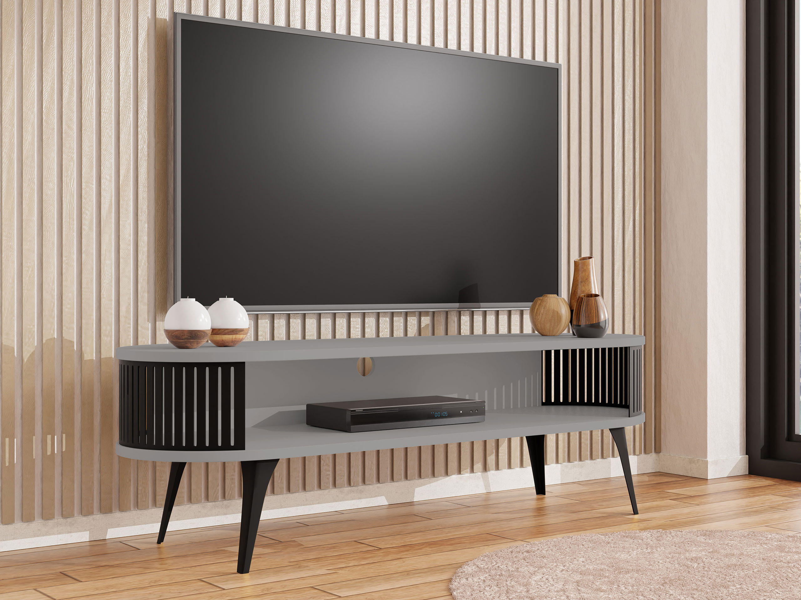 TV-LOWBOARD Roenni Oval - Schwarz/Grau, Holzwerkstoff/Metall (140/44/40cm) - MIRJAN24