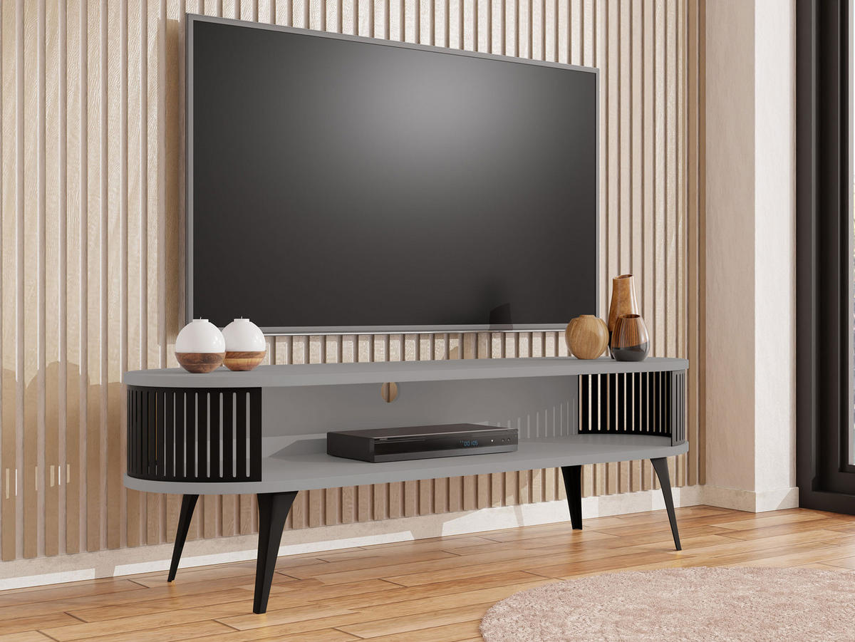 TV-LOWBOARD Roenni Oval - Schwarz/Grau, Holzwerkstoff/Metall (140/44/40cm) - MIRJAN24