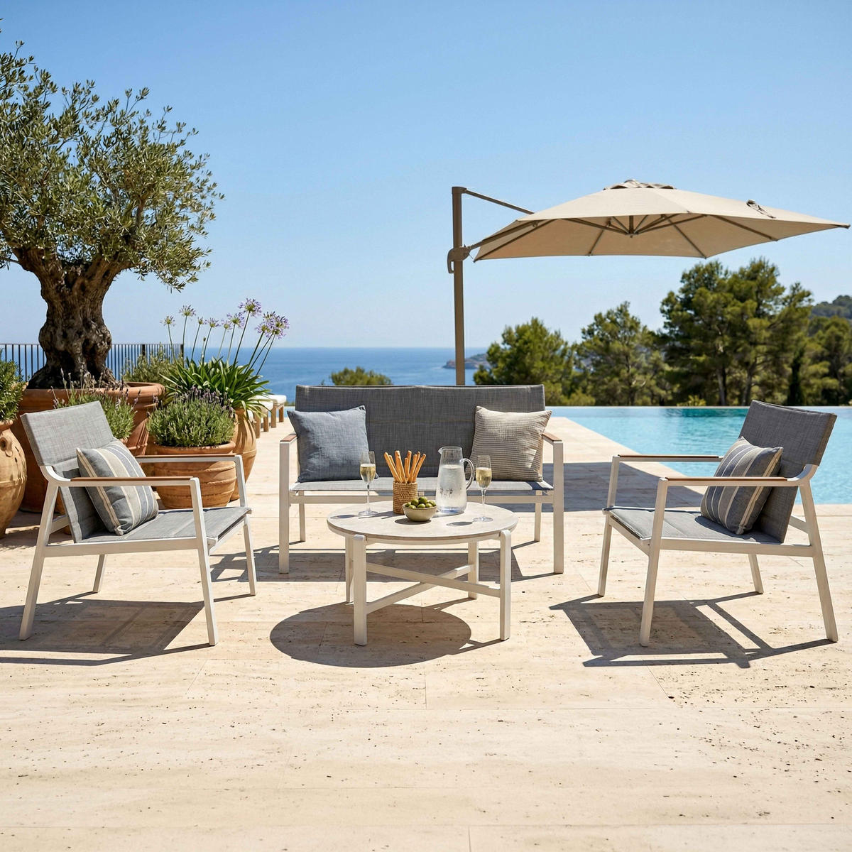 GARTENSET 4-tlg., Weiß - Weiß, Metall - Oviala