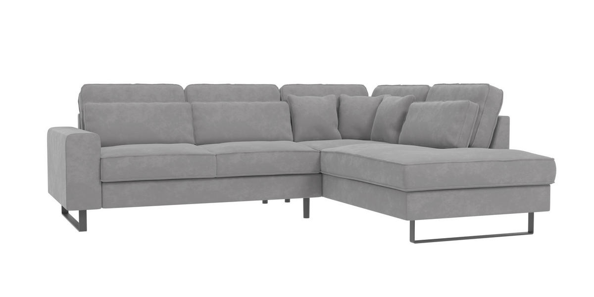 ECKSOFA Zuri Hellgrau Samt - Hellgrau/Schwarz, Holz/Kunststoff (290/231cm) - S-Style Möbel