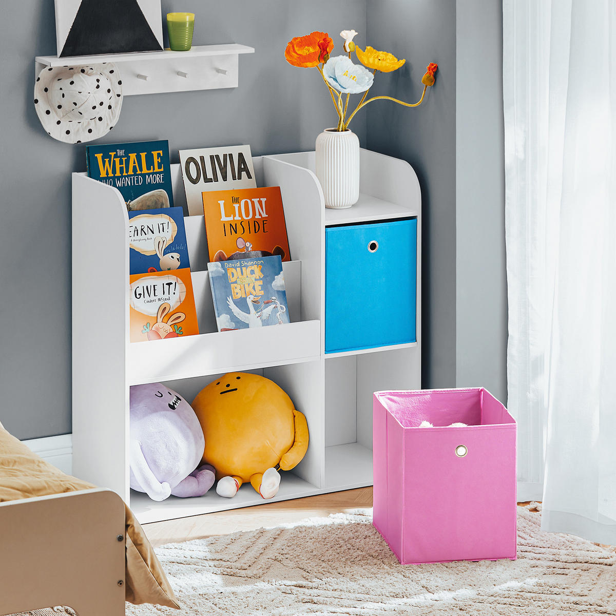 KINDERREGAL Weiß - Blau/Weiß, Holzwerkstoff (89/87/35cm) - SoBuy